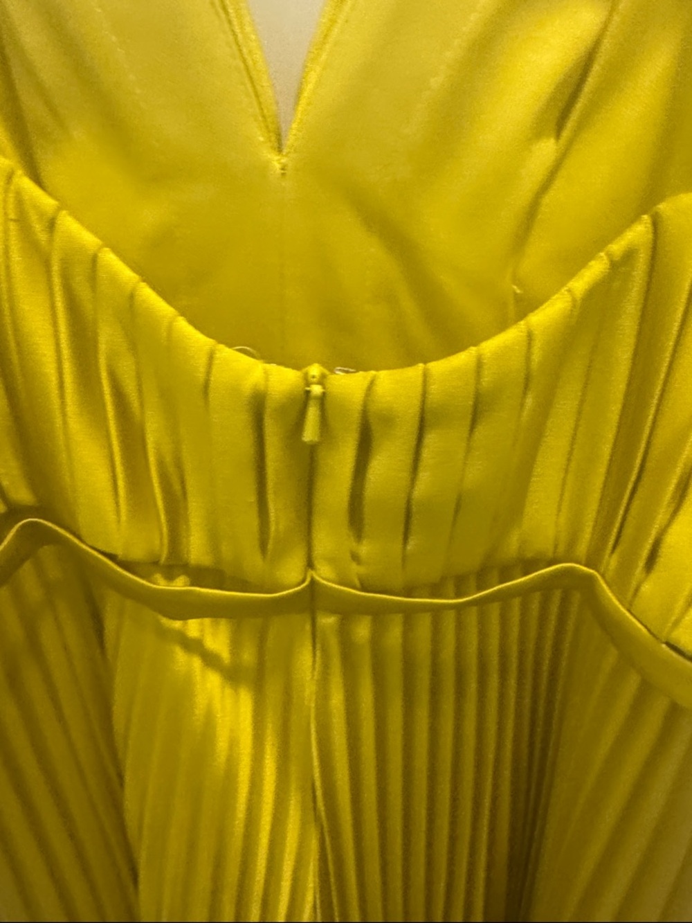 Pleated V-Neck Wide-Leg Jumpsuit in Chartreuse - Picture 11 of 12
